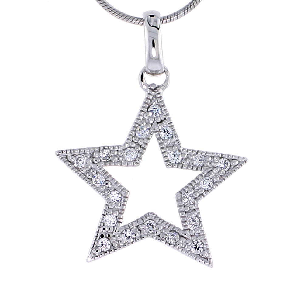 STERLING SILVER JEWELED STAR PENDANT, W/ CUBIC ZIRCONIA STONES, 7/8" (22 MM) TALL