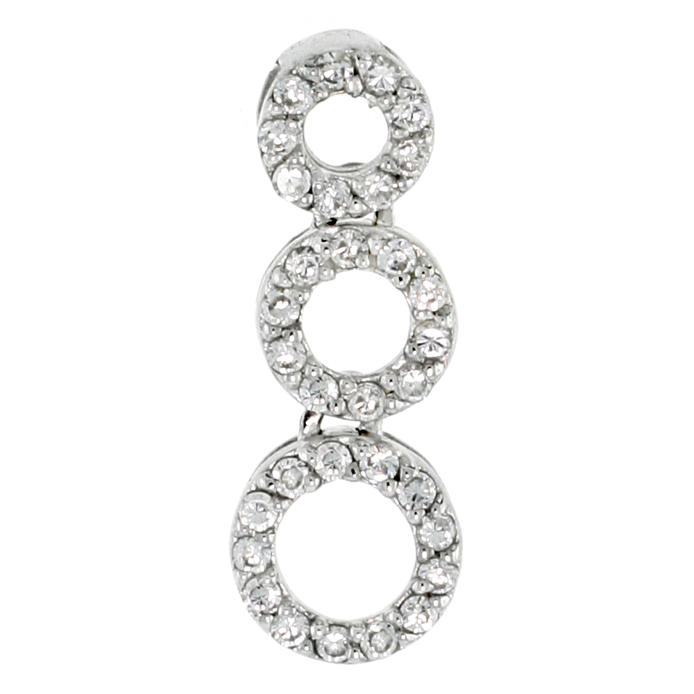 STERLING SILVER JEWELED PENDANT, W/ GRADUATED CIRCLES & CUBIC ZIRCONIA, 15/16 (24 MM)