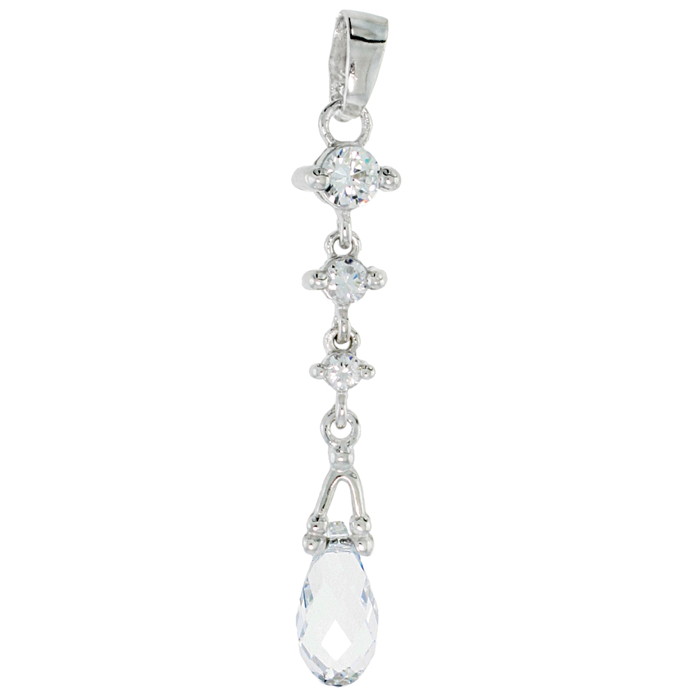 STERLING SILVER JEWELED PEAR-SHAPED CRYSTAL PENDANT, W/ CUBIC ZIRCONIA STONES, 1 9/16 (40 MM)