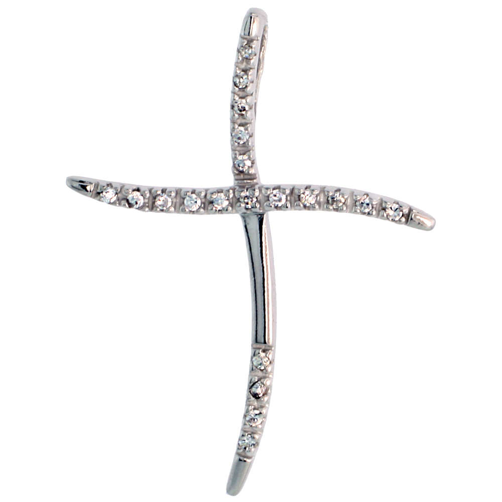 STERLING SILVER JEWELED CROSS PENDANT, W/ CUBIC ZIRCONIA STONES, 1 1/2" (38 MM)