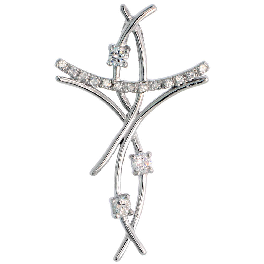 STERLING SILVER JEWELED CROSS PENDANT, W/ CUBIC ZIRCONIA STONES, 1 9/16" (40 MM)