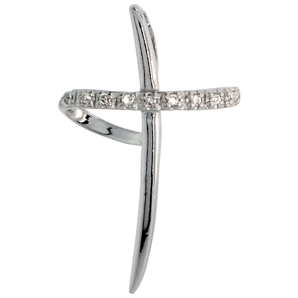 STERLING SILVER JEWELED CROSS PENDANT, W/ CUBIC ZIRCONIA STONES, 1 3/8" (34 MM)