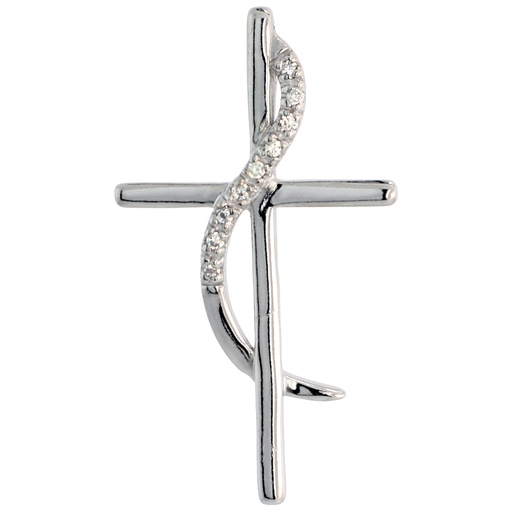 STERLING SILVER JEWELED METHODIST CROSS PENDANT, W/ CUBIC ZIRCONIA STONES, 1 5/8" (41 MM)