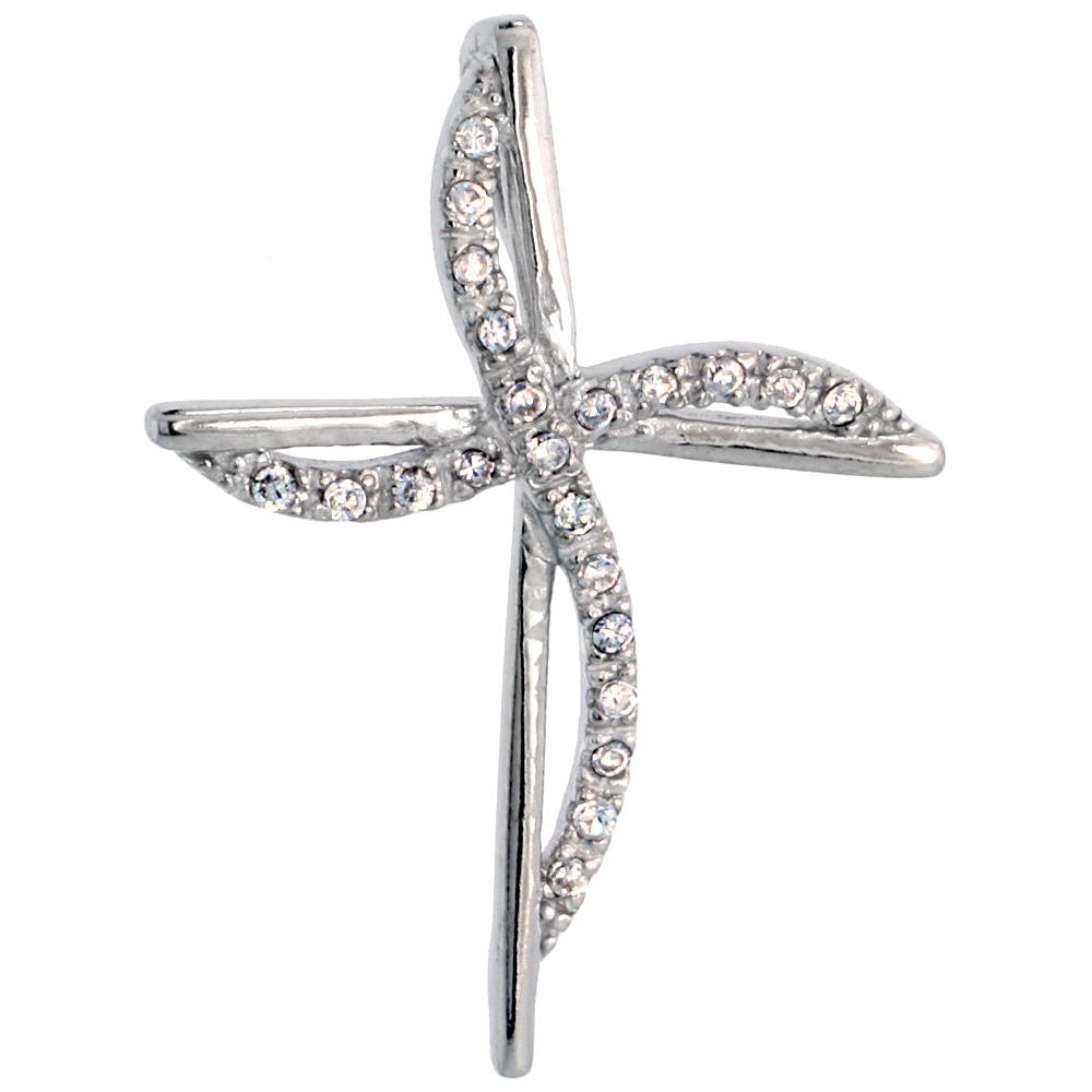 STERLING SILVER JEWELED CROSS PENDANT, W/ CUBIC ZIRCONIA STONES, 1 1/2" (39 MM)