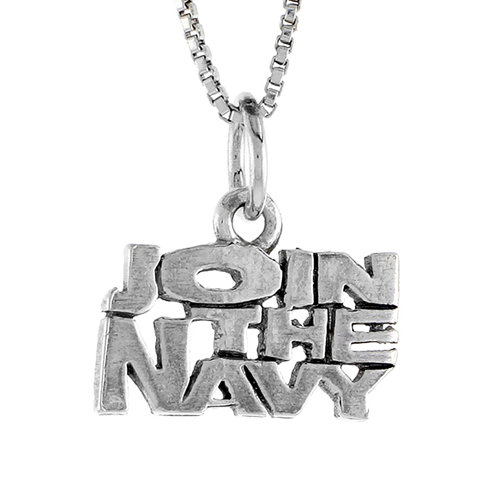 STERLING SILVER JOIN THE NAVY WORD NECKLACE ON AN 18 INCH BOX CHAIN