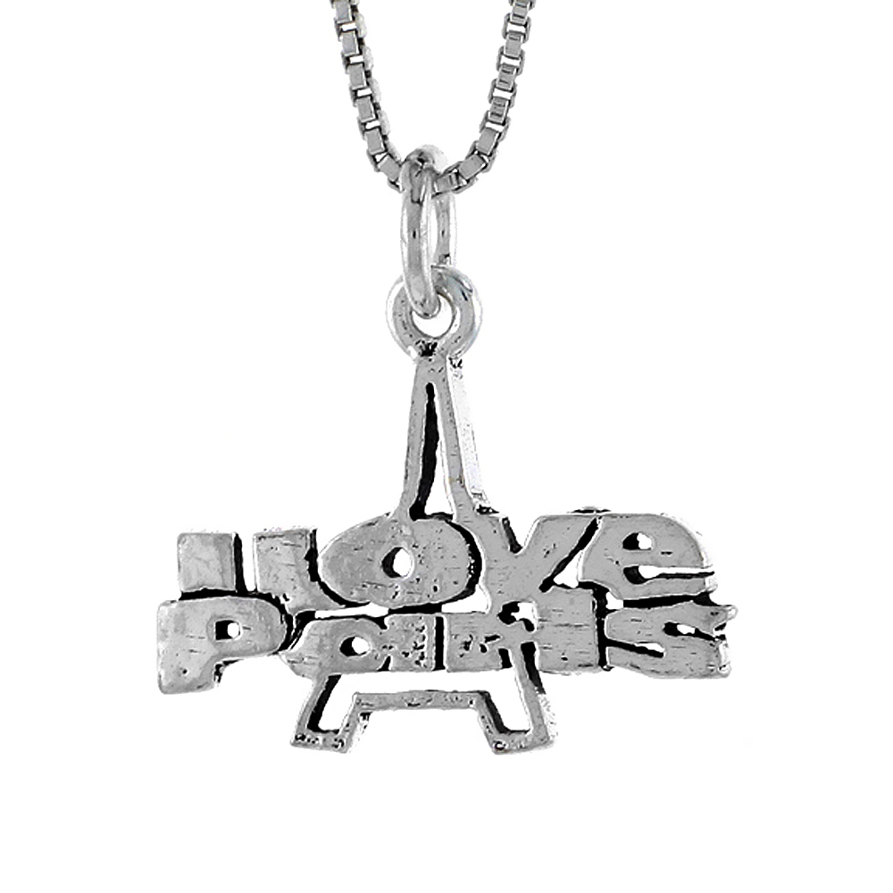 STERLING SILVER I LOVE PARIS WORD NECKLACE ON AN 18 INCH BOX CHAIN
