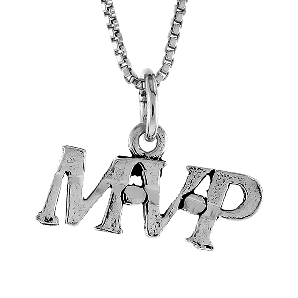 STERLING SILVER MVP WORD NECKLACE ON AN 18 INCH BOX CHAIN