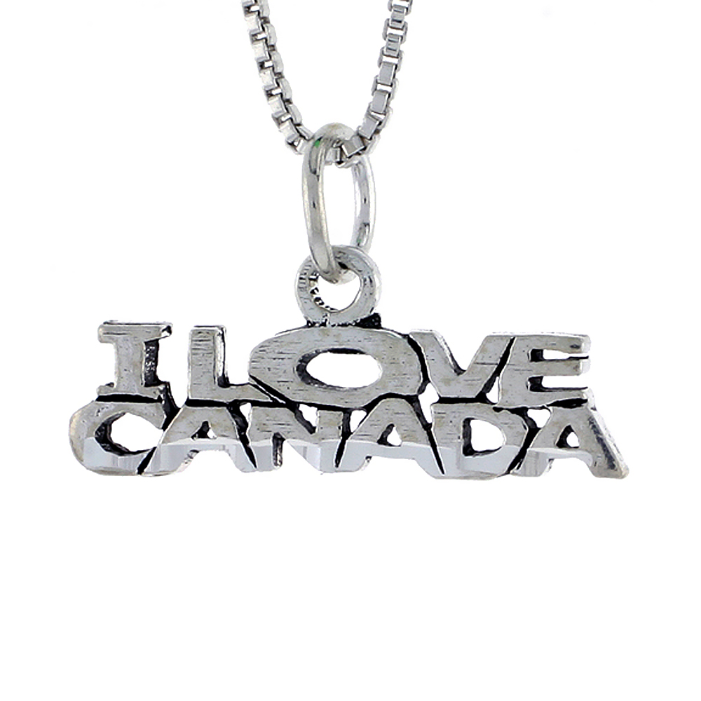 STERLING SILVER I LOVE CANADA WORD NECKLACE ON AN 18 INCH BOX CHAIN