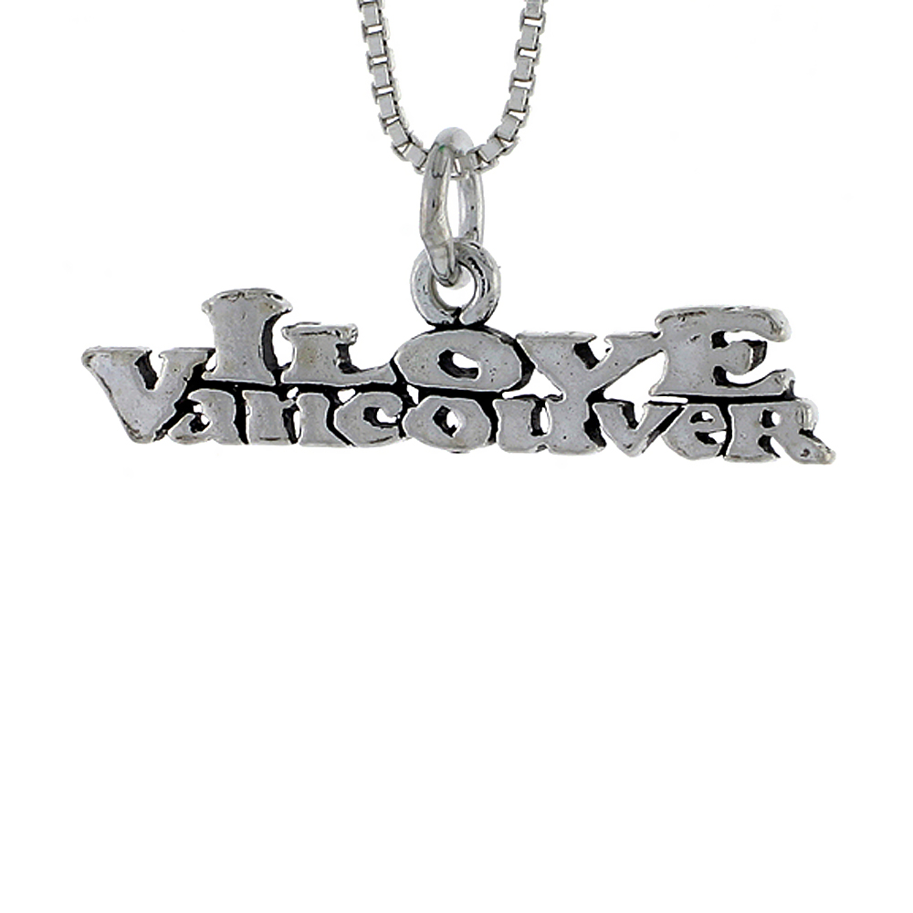 STERLING SILVER I LOVE VANCOUVER WORD NECKLACE ON AN 18 INCH BOX CHAIN