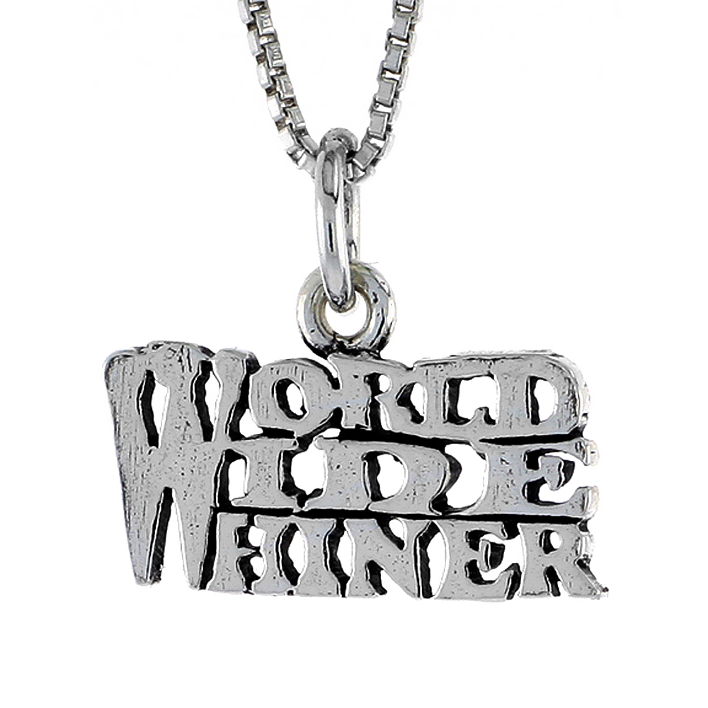 STERLING SILVER WORLD WIDE WHINER WORD NECKLACE ON AN 18 INCH BOX CHAIN