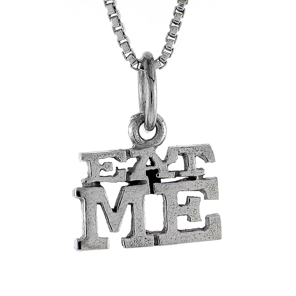STERLING SILVER EAT ME WORD NECKLACE ON AN 18 INCH BOX CHAIN
