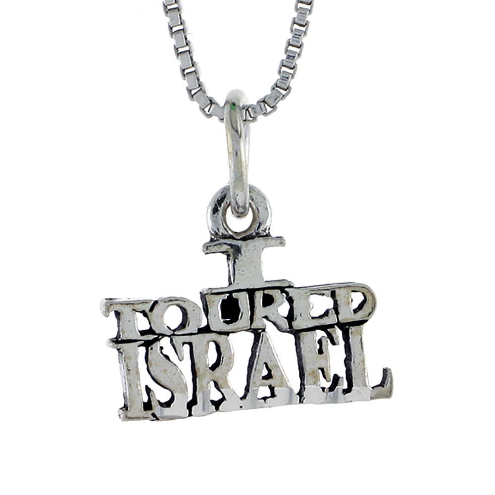 STERLING SILVER I TOURED ISRAEL WORD NECKLACE ON AN 18 INCH BOX CHAIN