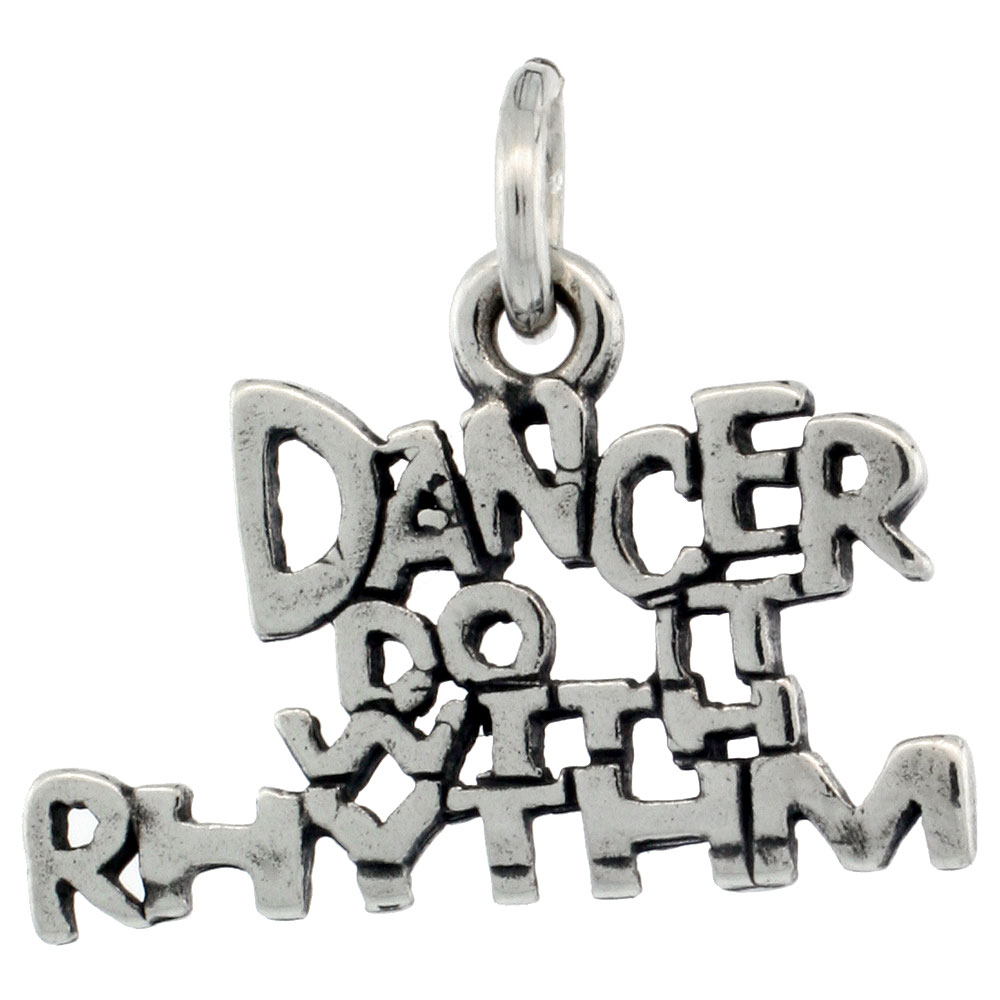 STERLING SILVER DANCER DO IT WITH RHYTHM WORD NECKLACE ON AN 18 INCH BOX CHAIN