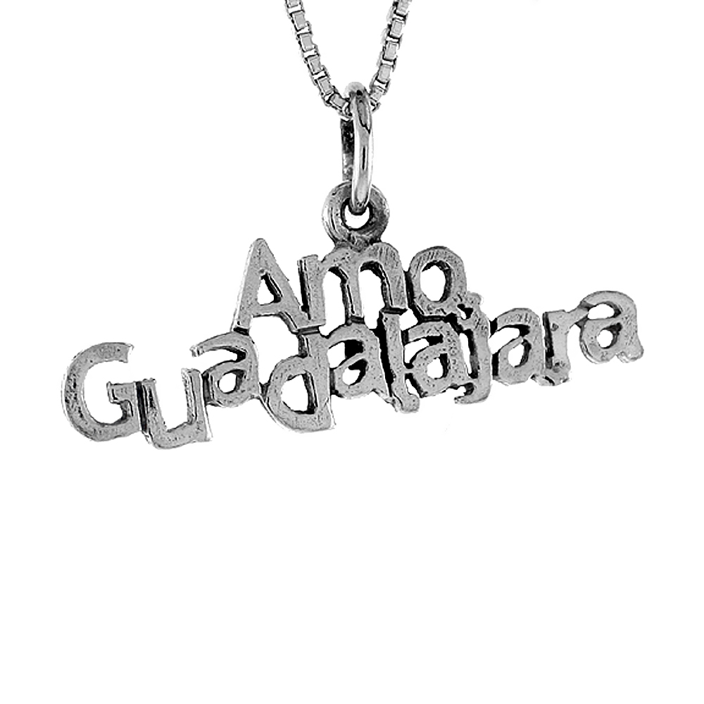 STERLING SILVER AMO GUADALAJARA WORD NECKLACE ON AN 18 INCH BOX CHAIN