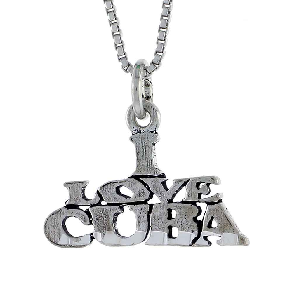 STERLING SILVER I LOVE CUBA WORD NECKLACE ON AN 18 INCH BOX CHAIN
