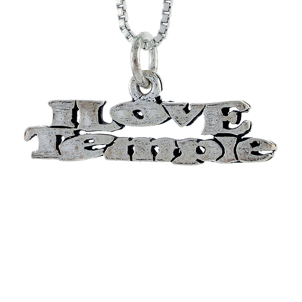 STERLING SILVER I LOVE TEMPLE WORD NECKLACE ON AN 18 INCH BOX CHAIN