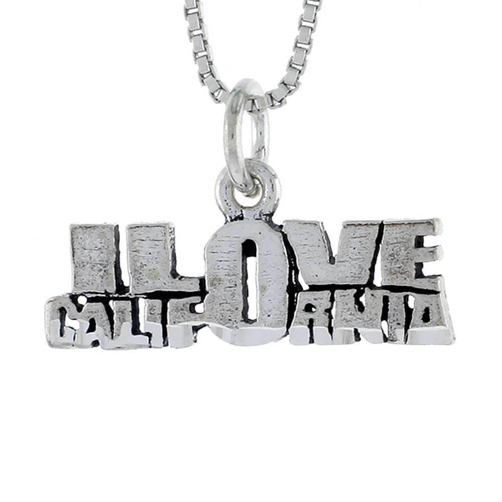 STERLING SILVER I LOVE CALIFORNIA WORD NECKLACE ON AN 18 INCH BOX CHAIN