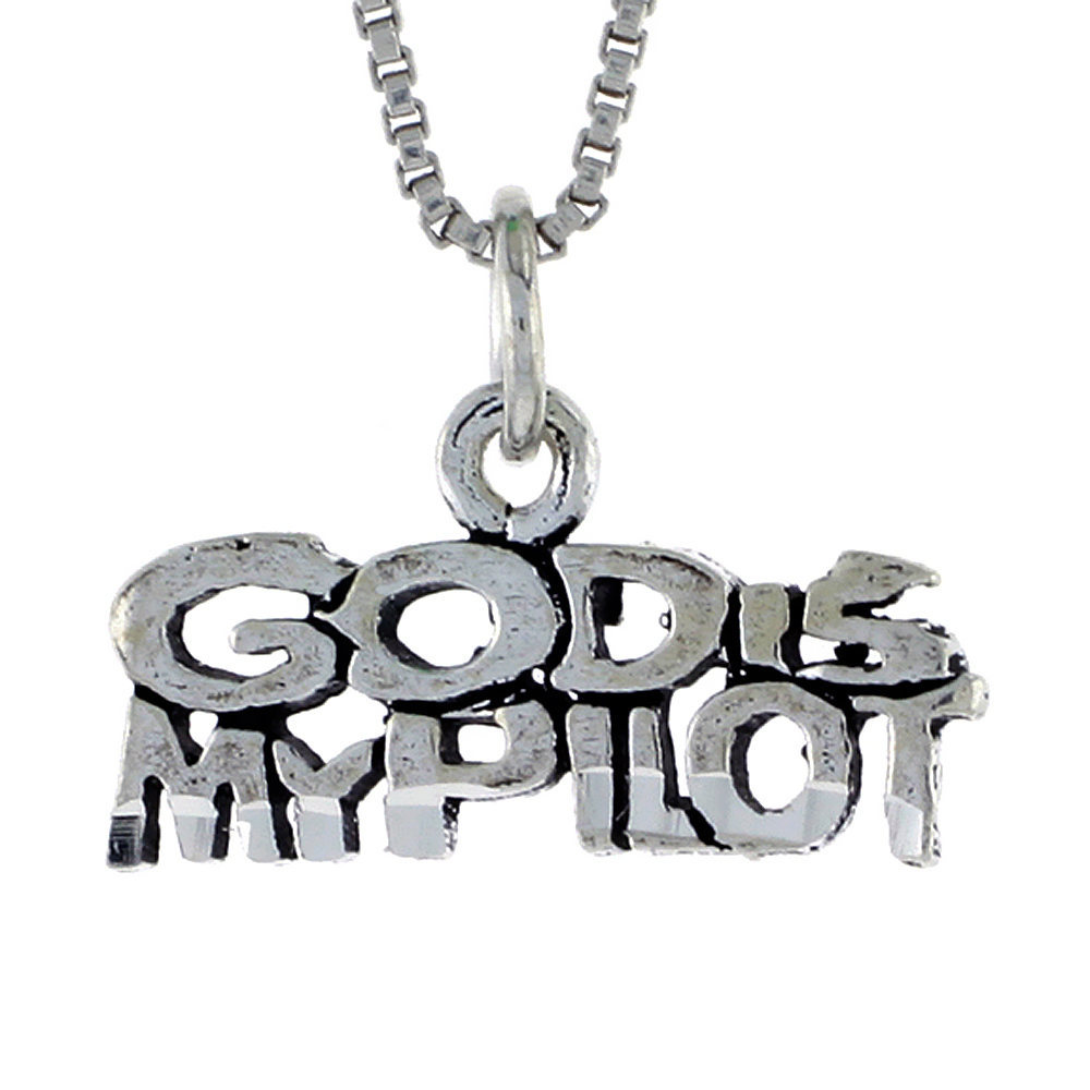 STERLING SILVER GOD IS MY PILOT WORD NECKLACE ON AN 18 INCH BOX CHAIN