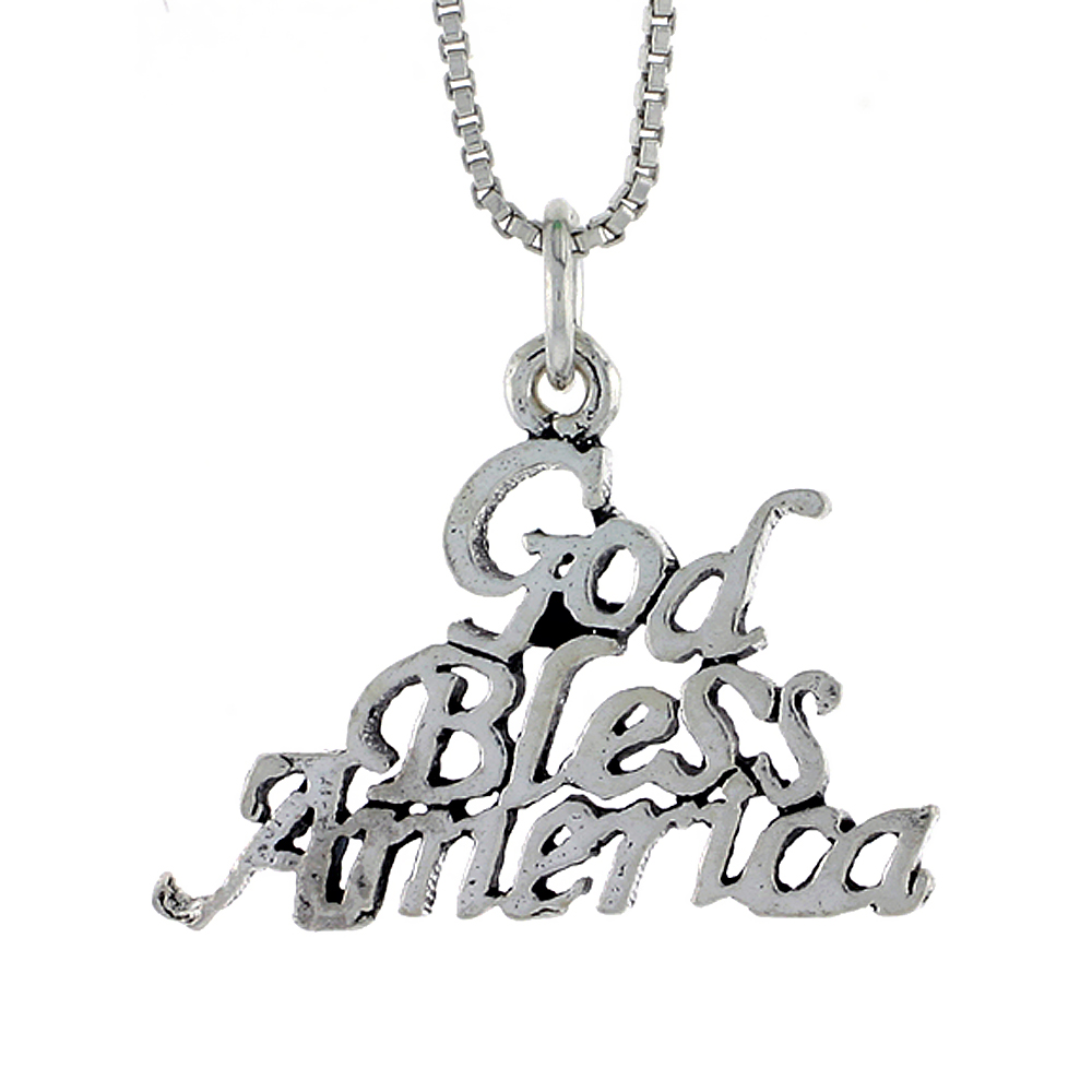 STERLING SILVER GOD BLESS AMERICA WORD NECKLACE ON AN 18 INCH BOX CHAIN