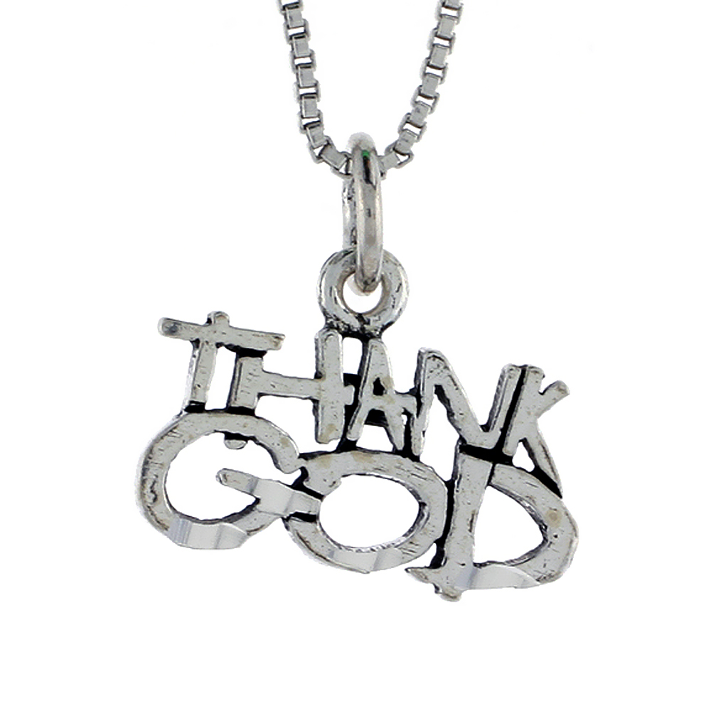 STERLING SILVER THANK GOD WORD NECKLACE ON AN 18 INCH BOX CHAIN