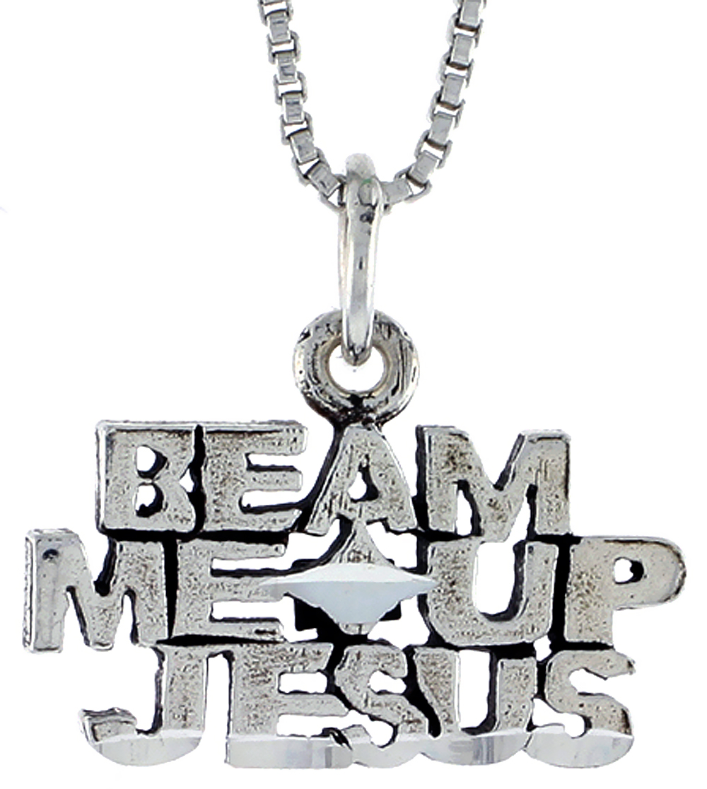 STERLING SILVER BEAM ME UP JESUS WORD NECKLACE ON AN 18 INCH BOX CHAIN