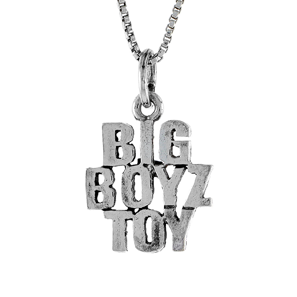 STERLING SILVER BIG BOYZ TOY WORD NECKLACE ON AN 18 INCH BOX CHAIN