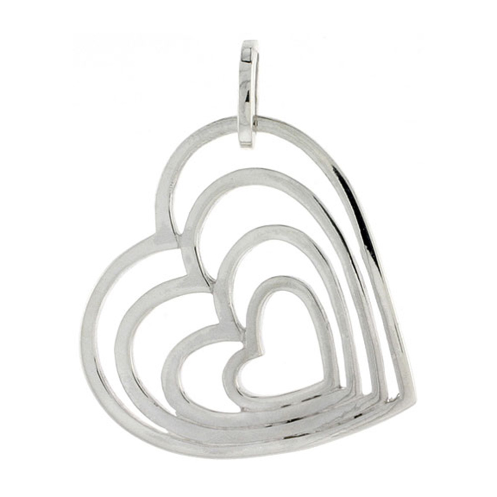 STERLING SILVER GRADUATED HEARTS PENDANT, 3/4 INCH LONG