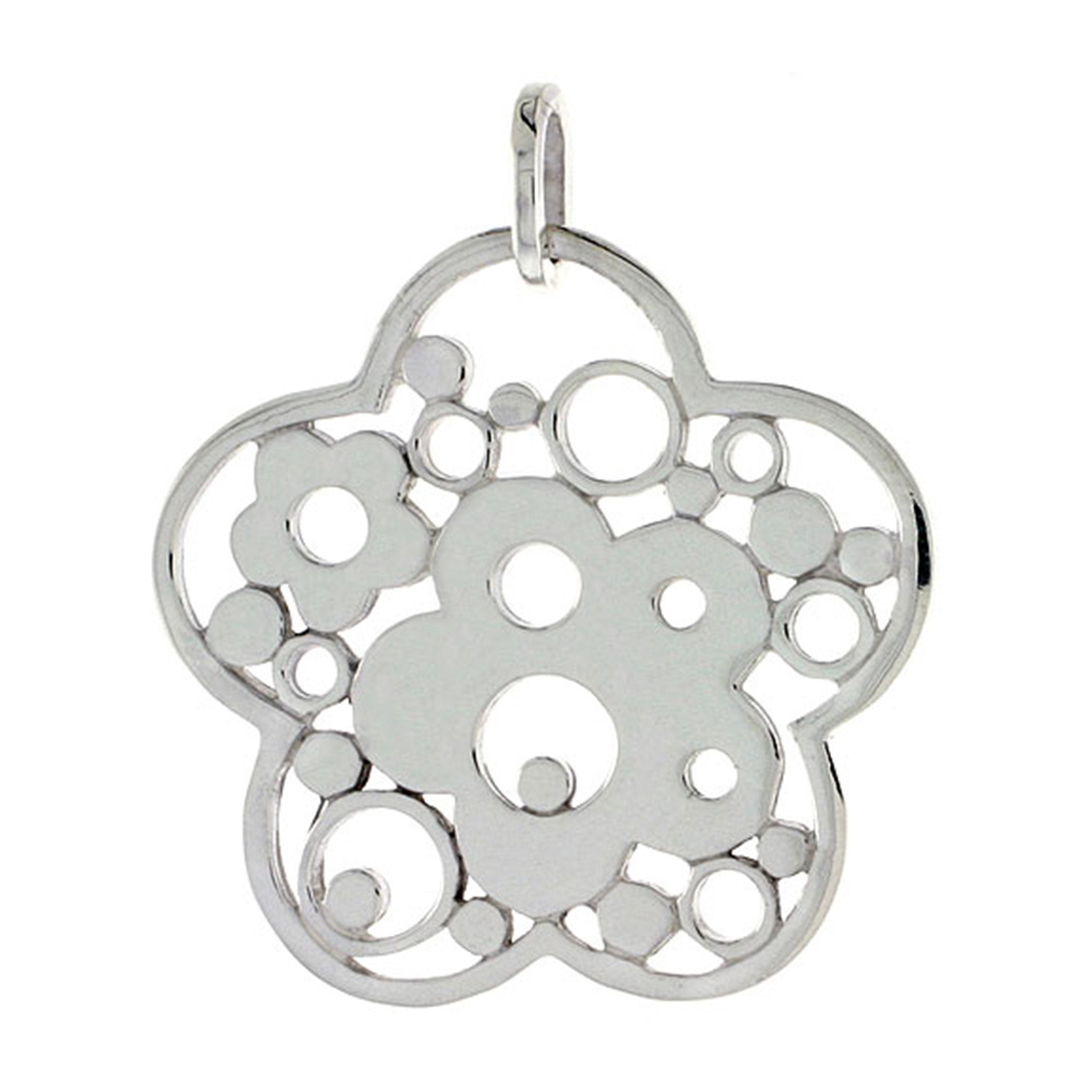 STERLING SILVER FLOWER PENDANT, 1 1/4 INCH LONG