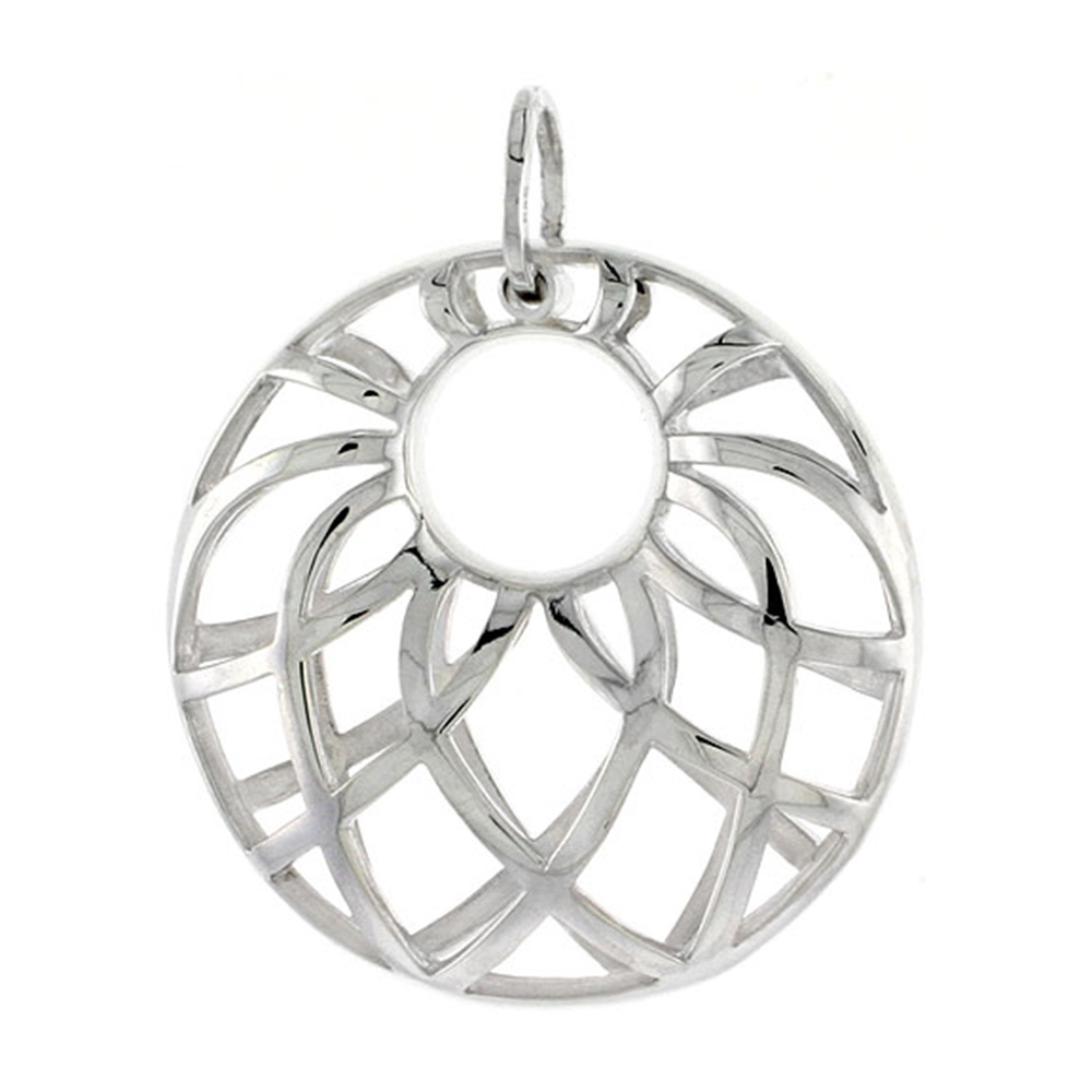 STERLING SILVER ROUND PENDANT, 1 1/8 INCH LONG