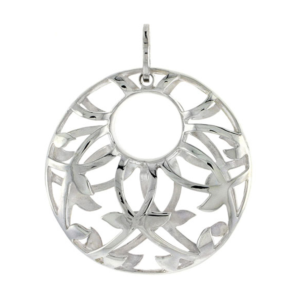 STERLING SILVER ROUND PENDANT, 1 1/8 INCH LONG