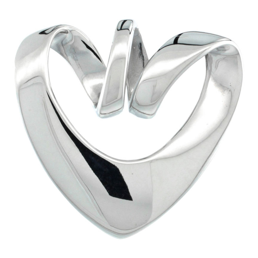 STERLING SILVER FLOATING HEART PENDANT SLIDE 1 1/16 INCH LONG