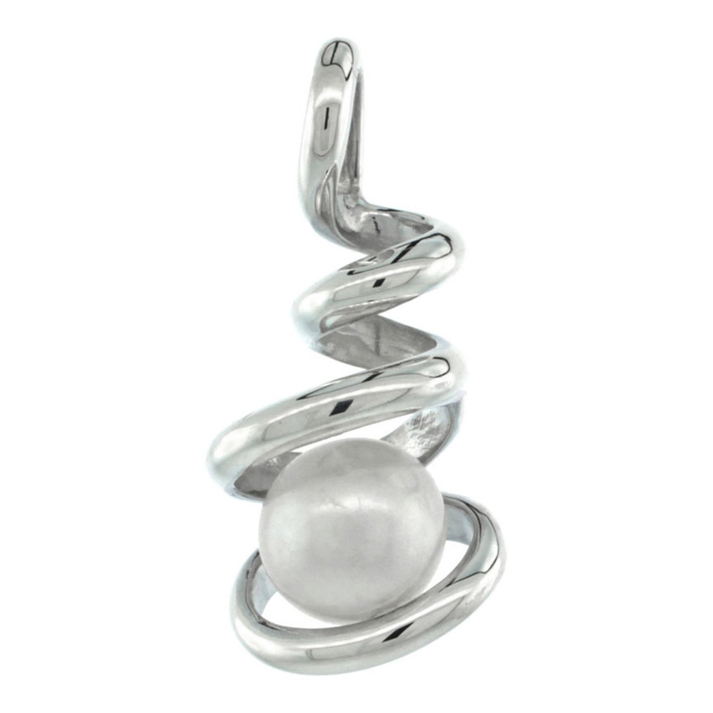 STERLING SILVER SPIRAL TWIST PEARL PENDANT 11/16 IN. (17 MM), HIGH POLISHED FINISH