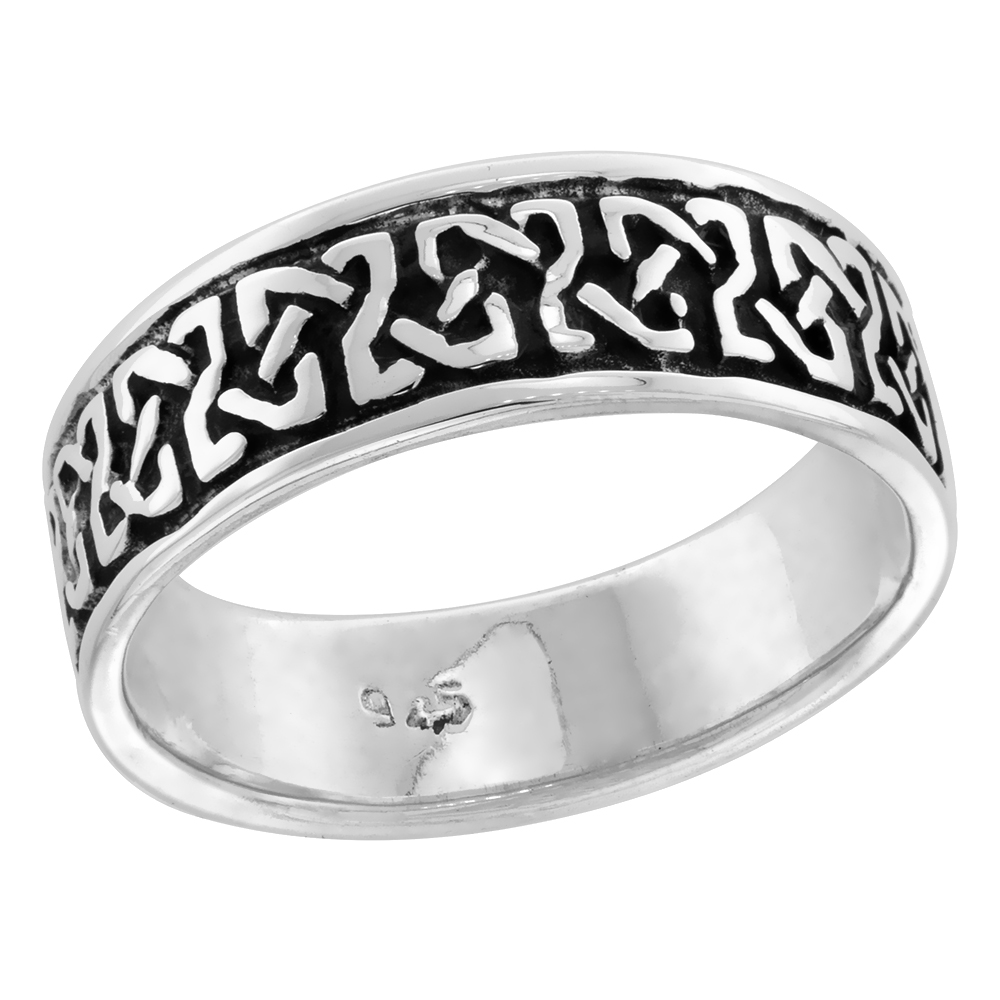 STERLING SILVER CELTIC KNOT RING WEDDING BAND THUMB RING 5/16 INCH WIDE, SIZES 9-14