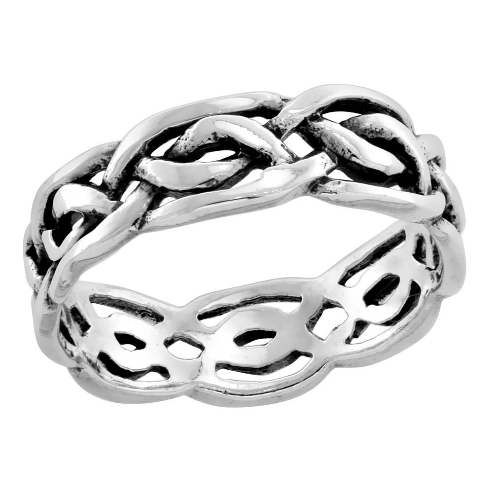 STERLING SILVER CELTIC KNOT RING FLAT WEDDING BAND THUMB RING 1/4 INCH WIDE, SIZES 9-14