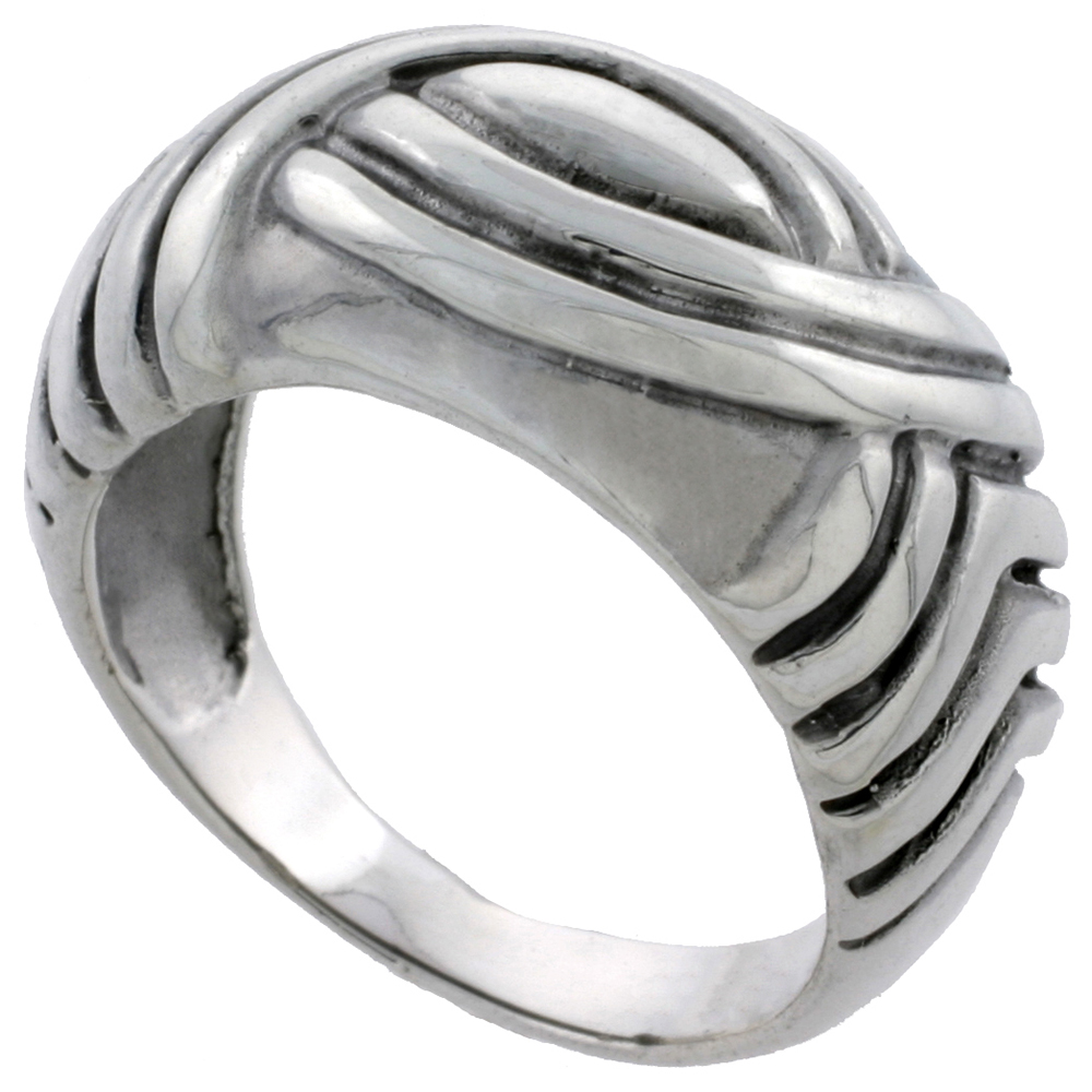 STERLING SILVER SCALLOPED DOME RING 7/16 INCH WIDE SIZES 6 - 13