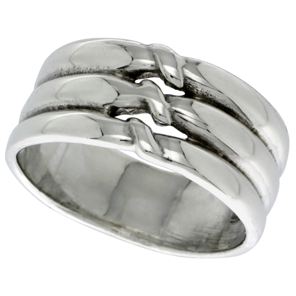 STERLING SILVER SCALLOPED DOME RING 3/8 INCH WIDE SIZES 6 - 14