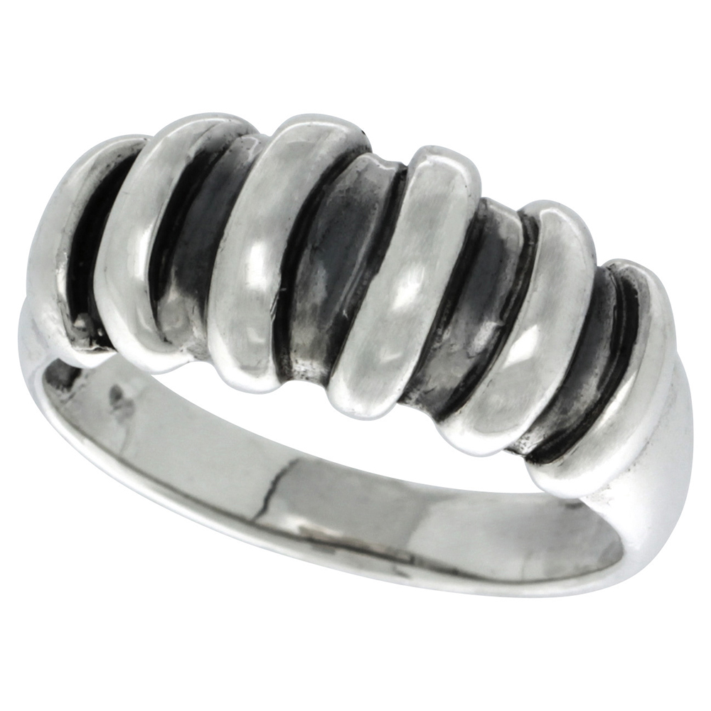 STERLING SILVER SCALLOPED DOME RING 3/8 INCH WIDE SIZES 5 - 12