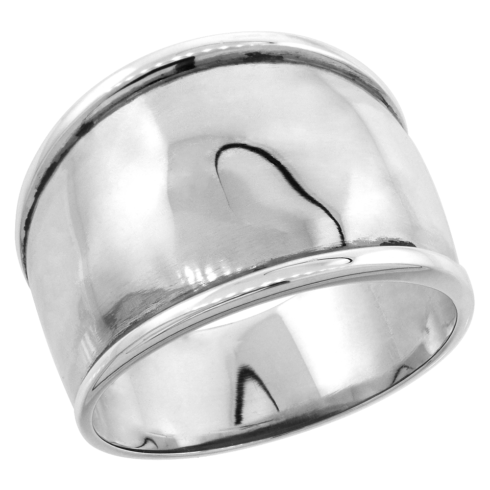 STERLING SILVER DOME CIGAR BAND RING FOR WOMEN 7/16 INCH WIDE SIZES 6 - 13