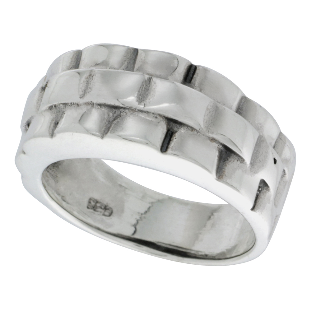STERLING SILVER BASKET WEAVE RING 3/8 INCH WIDE SIZES 6 - 14