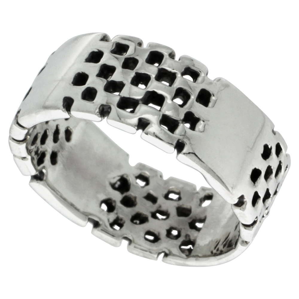 STERLING SILVER CHECKERBOARD RING 5/16 INCH WIDE SIZES 5 - 13