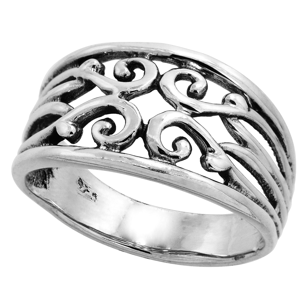 STERLING SILVER SWIRL RING 1/2 INCH WIDE SIZES 5 - 11