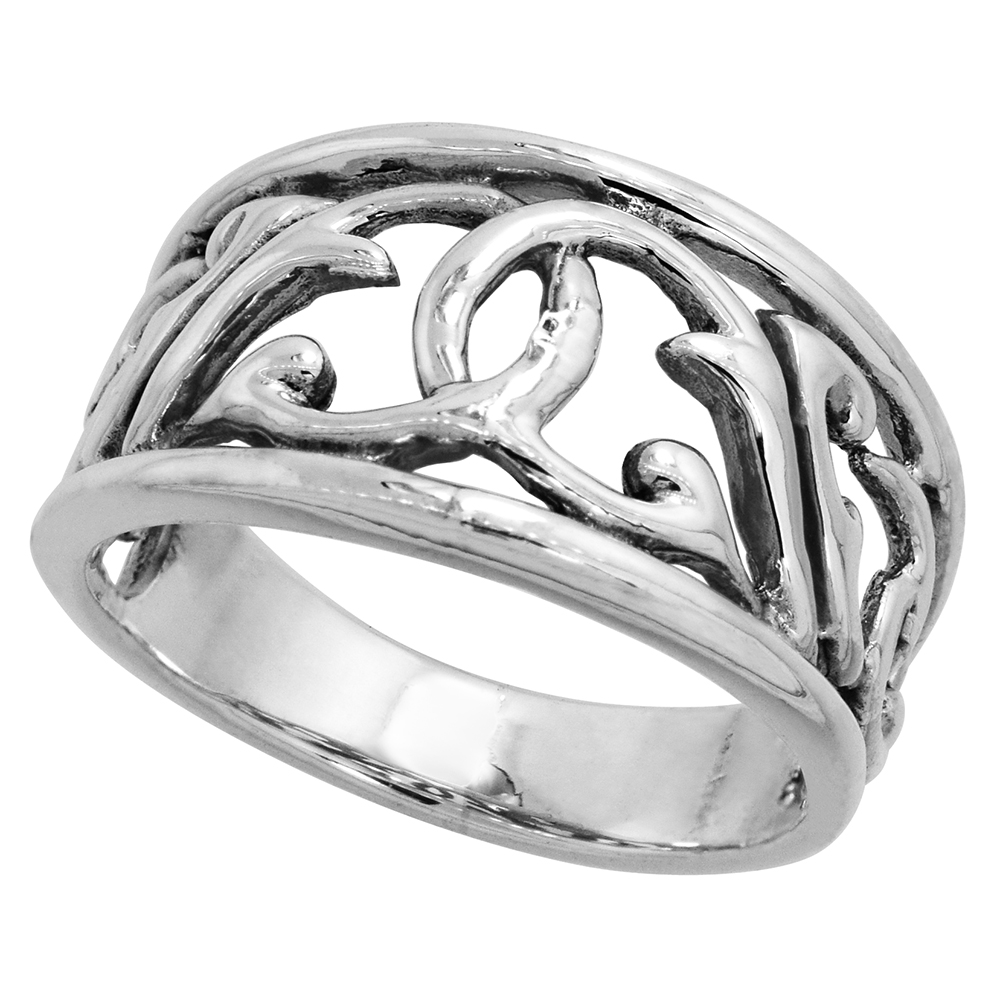 STERLING SILVER FLORAL RING 1/2 INCH WIDE SIZES 6 - 10