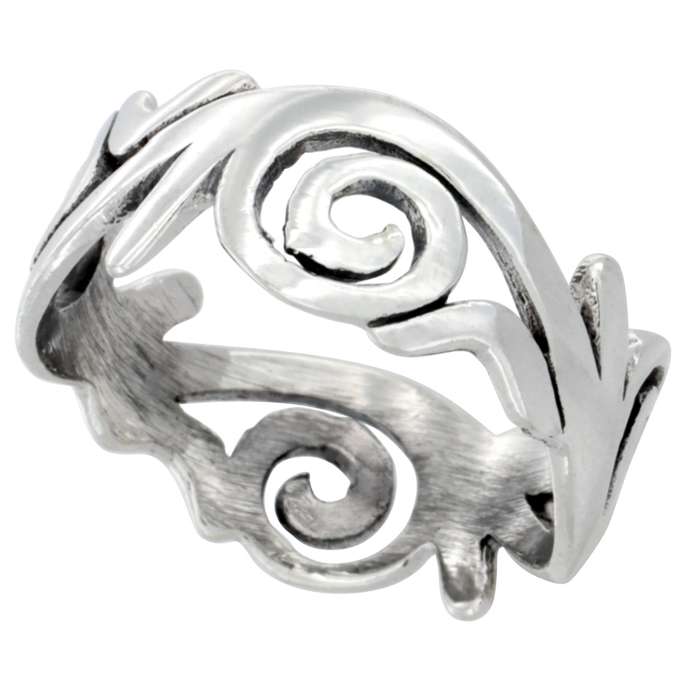 STERLING SILVER SWIRL RING 3/8 INCH WIDE SIZES 6 - 11