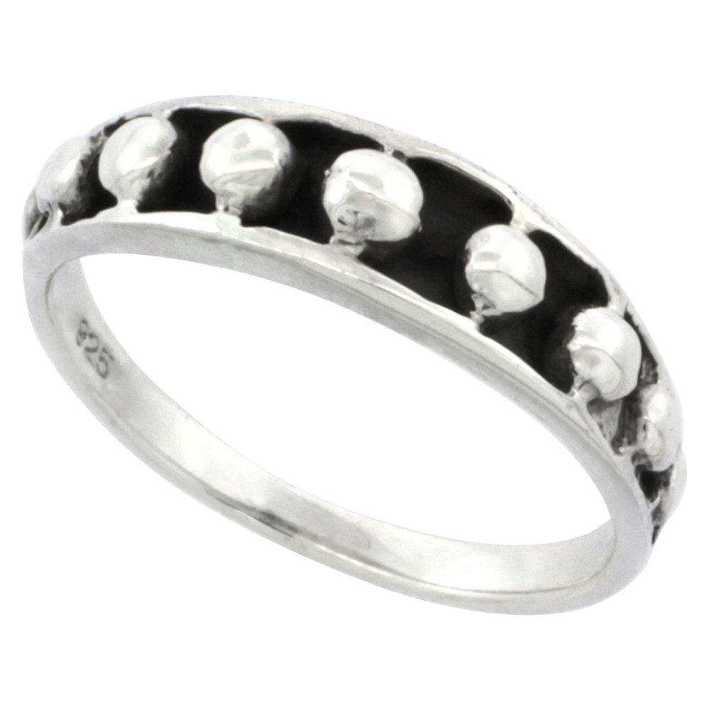 STERLING SILVER BEADED RING 1/4 INCH WIDE SIZES 4 - 12