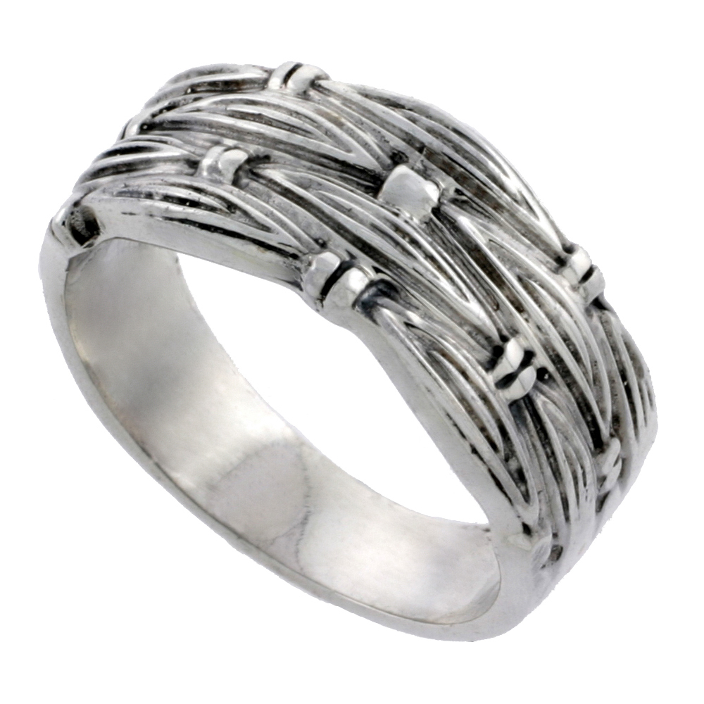 STERLING SILVER WOVEN RING 3/8 INCH WIDE SIZES 4 - 14
