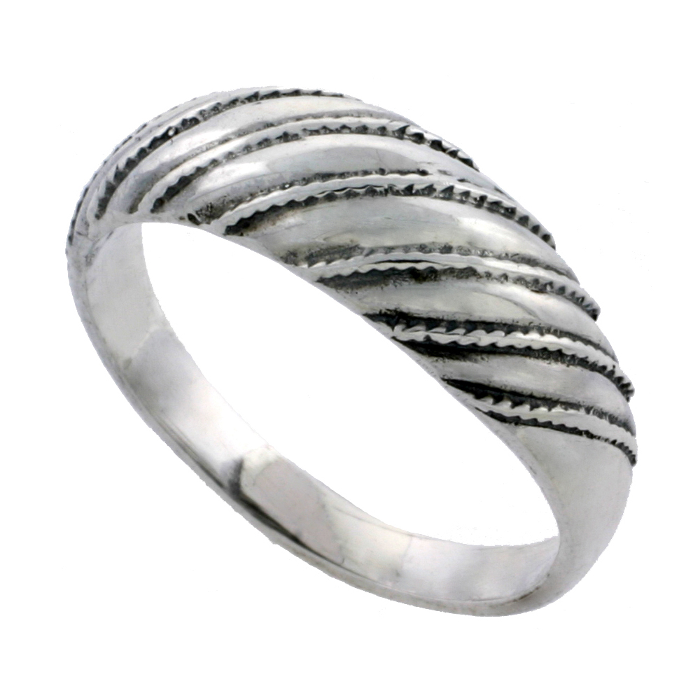 STERLING SILVER STRIPED DOME RING 5/16 INCH WIDE SIZES 4 - 13