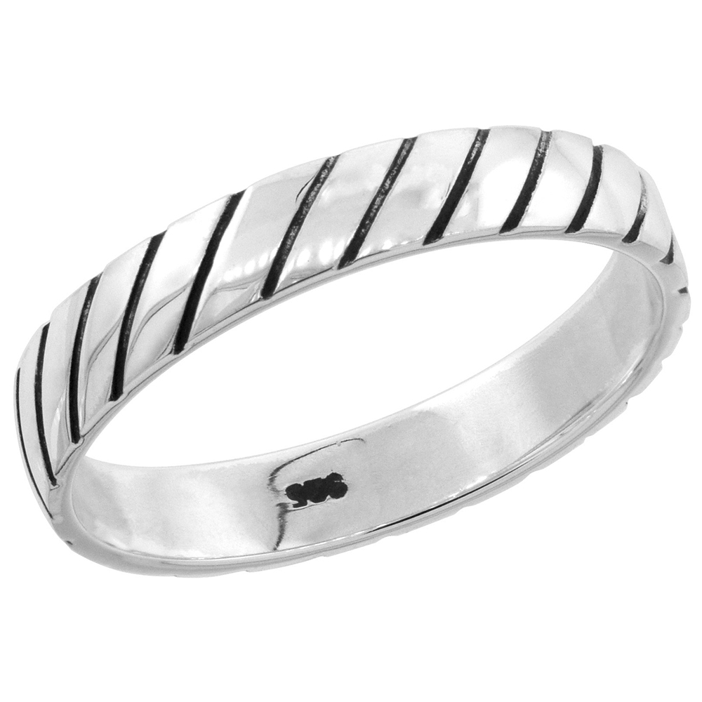 STERLING SILVER STACKABLE ROPE RING 3/16 INCH WIDE SIZES 6 - 13