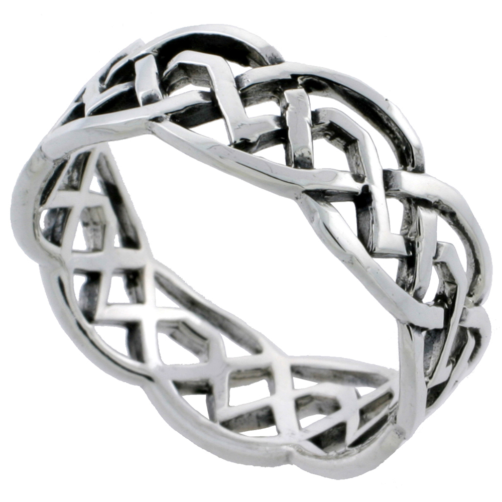 Sterling Silver Celtic Knot Ring Wedding Band Thumb Ring 1/4 inch wide sizes 6 - 10