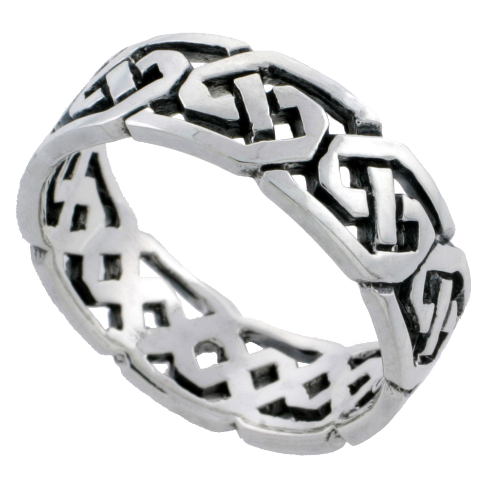 Sterling Silver Celtic Knot Ring Wedding Band Thumb Ring 1/4 inch wide sizes 6 - 10