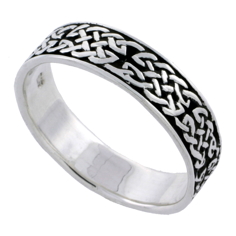 STERLING SILVER CELTIC KNOT RING WEDDING BAND THUMB RING 3/16 INCH WIDE SIZES 6 - 10